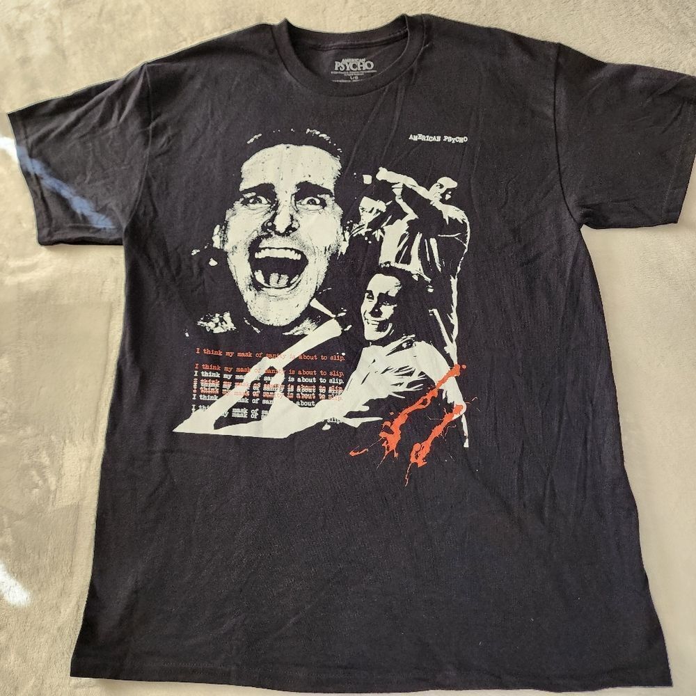 American Psycho Black T-shirt With Graphics Size Large